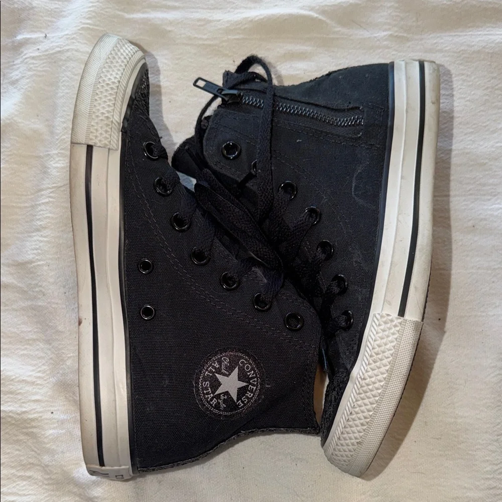 Converse Chuck Taylor All Star Black High Top Glitter Toe Zipper Kids Sneakers